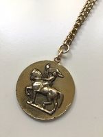 Antique French Joan Of Arc Medal Brass Pendant Medallion Necklace