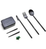 Outlery Full Set | Portable & Reusable Stainless Steel Travel Cutlery Set. Black