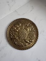 Vintage Brass Metal Embossed Round Fruit Wall Hanging Plaque Peerage England