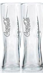 Set of 2x Coca-Cola Contour Glasses Tall Embossed Logo Clear Drinking Tumblers