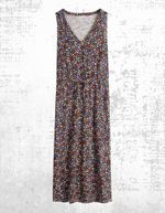 Womens HUSH Sleeveless V-Neck Cotton Jersey Midi Dress in Black/Multi