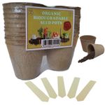 20 Biodegradable Seed Starter Pots + 5 Bamboo Markers. 6cm or 8cm Pots