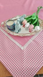 Pink Country Style Decorative Tablecloth with Lace –  100x100 cm
