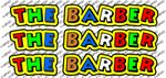 Valentino Rossi style text - "THE BARBER"  x 3  stickers / decals  - 5in x 1in