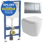 Rimless Wall Hung Toilet Pan, Seat & Geberit 1.12m Concealed Cistern Frame WC