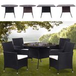 Rattan Glass Table with Parasol Hole Outdoor Garden Patio Dining Tables UK