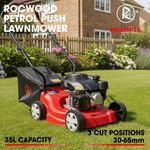 Petrol Lawnmower Push RocwooD 132cc 16" Mower Garden Lawn 35L Grass Bag