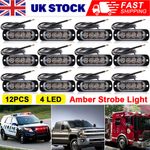 12x Amber 4 LED Recovery Strobe Flashing Grille Light Lightbar Truck Beacon Lamp