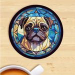 Pet Dog Coaster, Stained Glass Effect Print,  Pug