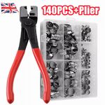 140x 7-22mm Single Ear Hose Clamps Stainless Steel Fuel Pipe Clip Set with Plier