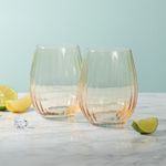 Stemless Glasses Amber Set of 2 Home Decor Gift Decorative Display Novelty
