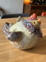 Studio Pottery Hen Chicken Hand Painted 14.5cm High x 16cm Long MINT