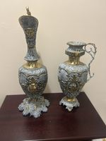 Large Casa Padrino Baroque Rococo Ewer & Vase Pair Silver Gold Ornate Decor