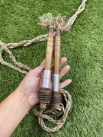 VTG Antique Wooden Handle Jump Rope Skipping Rope Sisal Cord Leather Ring Toy