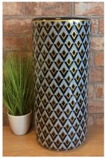Black and Grey Art Deco Diamonds Ceramic Umbrella/Stick Stand/Large Vase MIN0836