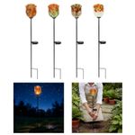Solar Powered Glass Rose with Stake Pathway Ornament for Lawn Length 66cm