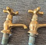 Traditional Brass Crosshead Basin Taps Pair Hot & Cold Deck Mounted (2)