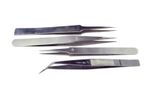 Set of 4 Stainless Steel Tweezers Size 4, GG, MM, 6" Bent Nose. S7503