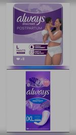 always discreet postpartum pants and always discrete panty liners