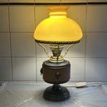 MCM Neoclassical Urn Table Lamp Lion Head Handles Cased Glass Shade Toleware 