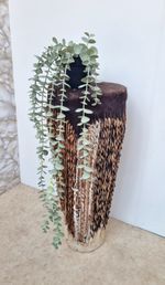 Tall Vintage African Animal Hide Drum Plant Stand Or Side Table