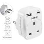 3-IN-1 UK to Europe Travel Schuko Plug Adapter for Most of Europe Spain Germany