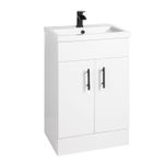 500mm White Basin Sink Vanity Unit Floor Standing Black Handles Tap