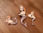 Vintage Lefton Set Of 3 Mermaid Ceramic Wall Plaques 1 Red Headed  2 Blonde MCM
