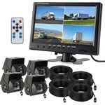 9" Quad Split Monitor+4x Car Side View Reversing Camera for Truck Bus Van Camper