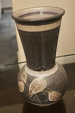 Denby Abstract Grey Blue White Ceramic Vase Gloss Finish Art Pottery 1980s