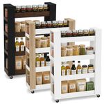 Slim 4 Tier Rolling Wooden Kitchen Storage Trolley Cart Wheels Narrow Rack Caddy