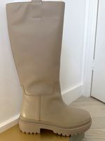 H&M Premium Selection Beige Leather Knee High Riding Boots Pull On UK 7 EU 40