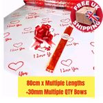 Red Hearts Cellophane Gift Wrap + 30mm Bow Valentines Mothers Day Anniversary
