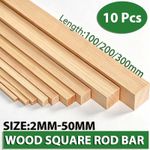 10 Pcs Balsa Wood Square Rod Bar Strips Aircraft Ship Model DIY Various Sizes