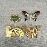 Vintage Brooch Lot 4 Brooches Butterfly Fish Oval Gold Tone 