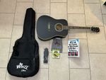 Winzz Matt Black Acoustic Guitar With Gig Ag And Strap And Chord Book-Used Once 
