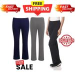 2 PACK WOMENS BOOTLEG TROUSERS STRETCH LADIES SOFT RIBBED PULL ON BOTTOMS PANTS