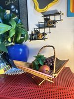 Vintage Bamboo Weaved Fruit Bowl Handled Basket Display Storage Decor Folding