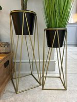 Black Plant Pot Stand Gold Frame Home Garden Decor Gift Set Of 2 Sizes Flower
