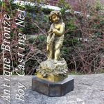 19th C French Bronze Sculpture Of A Fisher Boy Casting Nets on Black Marble Base