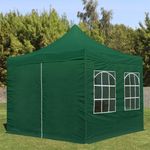3x3m PES Pop Up Gazebo marquee Steel 30 mm Sidewalls with Windows, dark green