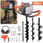 68CC Petrol Post Hole Borer Fence Earth Auger Digger + 3 Drill Bits + Extension