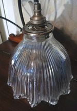 ANTIQUE Edwardian HOLOPHANE Ribbed And Frilled Glass Lamp Shade& Fittings  