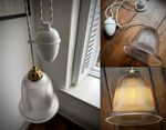 VINTAGE RISE & FALL CERAMIC PENDANT LIGHT WITH HOLOPHANE SHADE & BRAIDED CABLE
