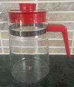 Vintage Retro MC Pyrex France Red Glass Coffee Tea Pot Jug & Lid 6.5 Inches New