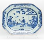 Chinese Lady Boy Porcelain Blue White Platter Brown Rim Qing Qianlong Period 18C