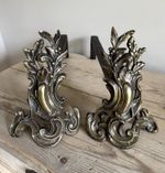 Antique Brass Fire Dogs Andirons French Rococo Louis XV Style Iron Legs