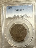 1853 Braided Hair Large Cent - PCGS XF40 Great Piece Of History