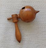Antique Victorian Wooden Spinning Top & Handle Round Hollow Treen Curiosity