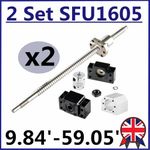 2Set BallScrew RM1605 SFU1605 250mm-1550mm+BK/BF12+Nut Housing+6.35*10mm Coupler
